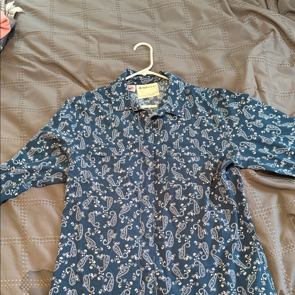 Magnetic Closure Paisley Print Women's Blouse - Blue